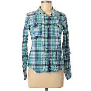 💛 Passport Blue Green Flannel Button Shirt M